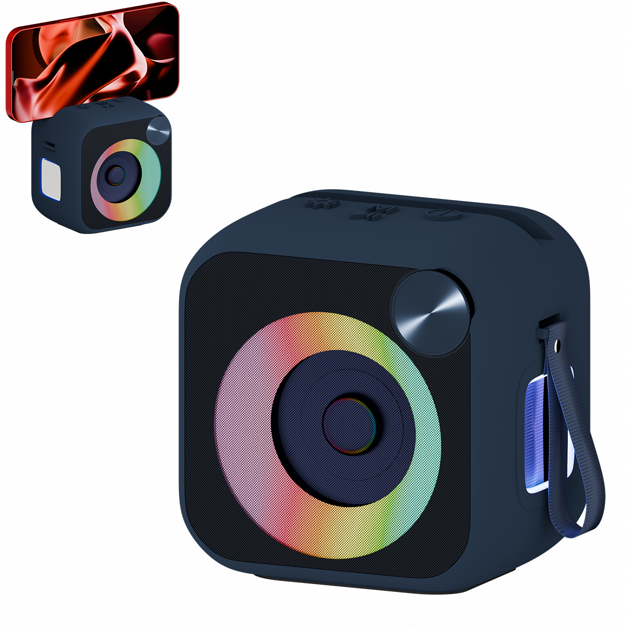RayangSound Enceinte Bluetooth Portable avec Support Téléphone, Bluetooth 5.1,15W, Lumière RGB, 24H d’Autonomie, TF/AUX/USB, Micro Mains Libres, Dragonne de Transport(Blue)