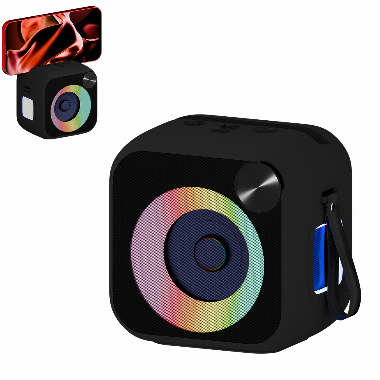 RayangSound Enceinte Bluetooth Portable avec Support Téléphone, Bluetooth 5.1, 15W,Lumière RGB, 24H d’Autonomie, TF/AUX/USB, Micro Mains Libres, Dragonne de Transport (Black)