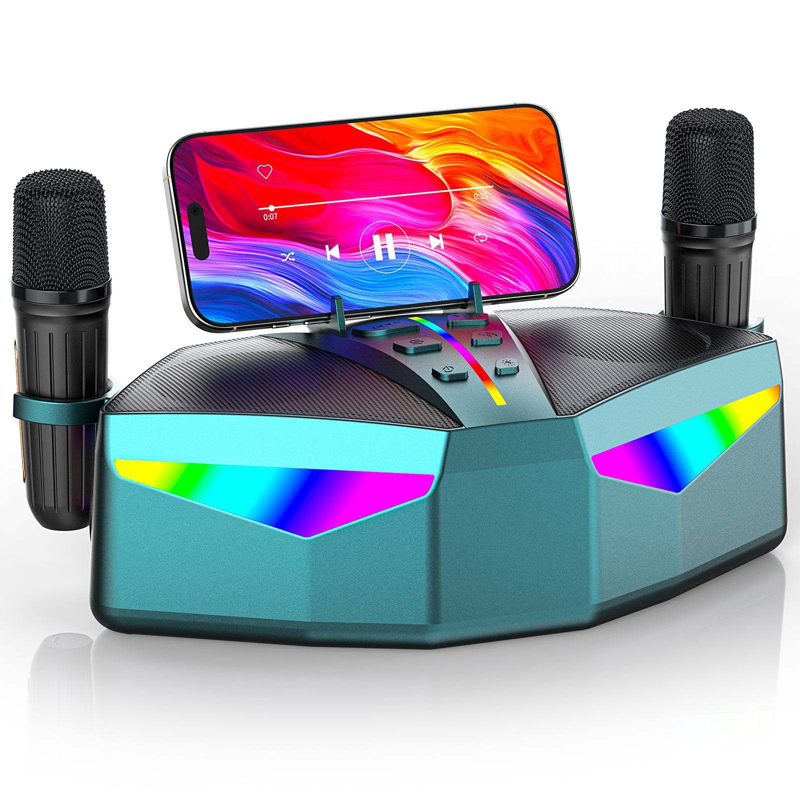Karaoké Haut-Parleur Portable 35W Réel, Autonomie de 8 Heures, 2 Microphones sans Fil Rechargeables, LED, Machine de Karaoké pour Adultes et Enfants, (CHJ161-Teal)