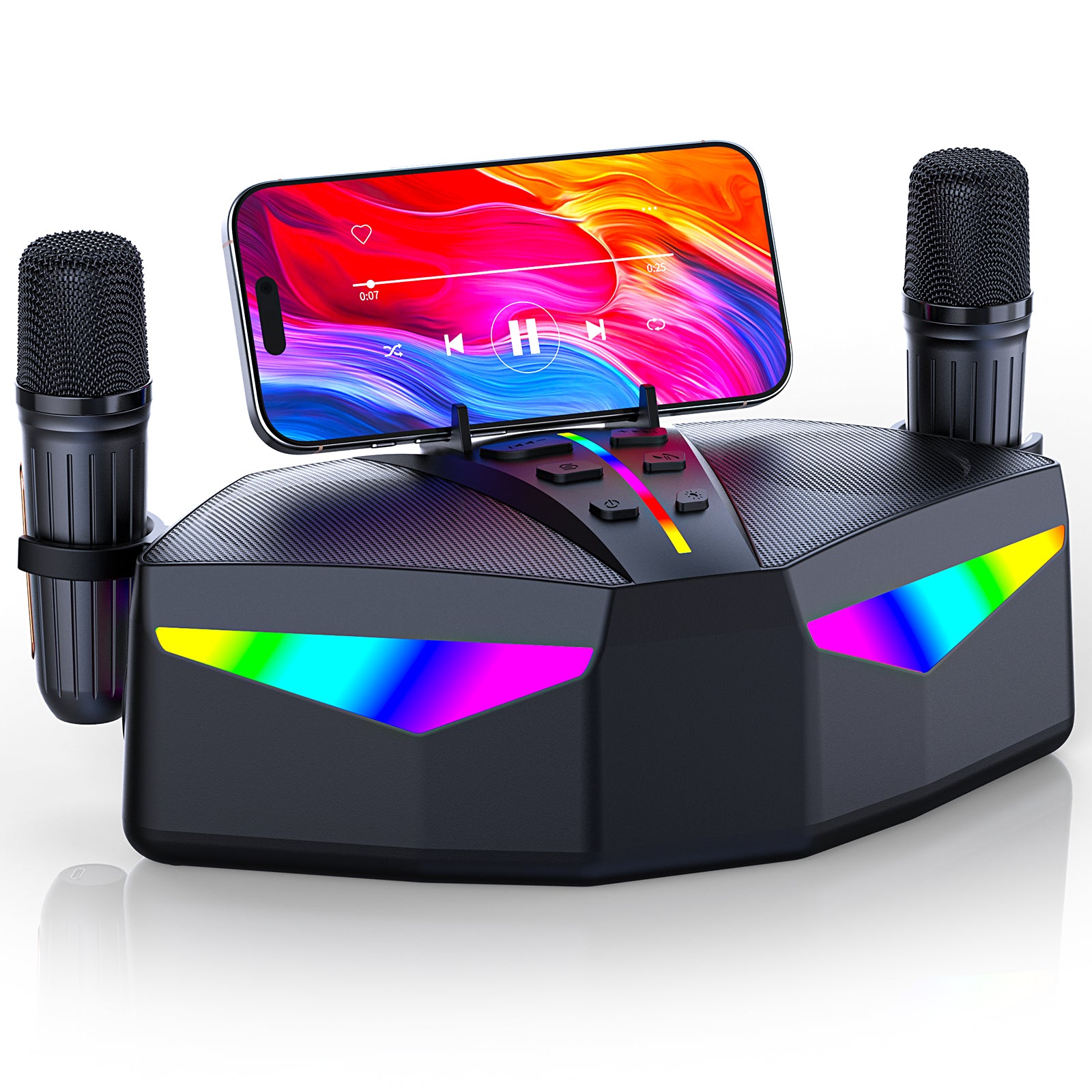 Karaoké Haut-Parleur Portable 35W Réel, Autonomie de 8 Heures, 2 Microphones sans Fil Rechargeables, LED, Machine de Karaoké pour Adultes et Enfants, (CHJ161-Black)