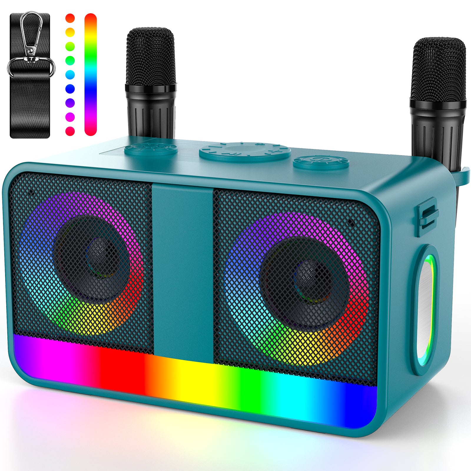Karaoké Haut-Parleur Portable 35W Réel, Autonomie de 8 Heures, 2 Microphones sans Fil Rechargeables, LED, Machine de Karaoké pour Adultes et Enfants, (CHJ171-LightGreen)