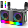 Karaoké Haut-Parleur Portable 35W Réel, Autonomie de 8 Heures, 2 Microphones sans Fil Rechargeables, LED, Machine de Karaoké pour Adultes et Enfants, (CHJ171-Silvergray)