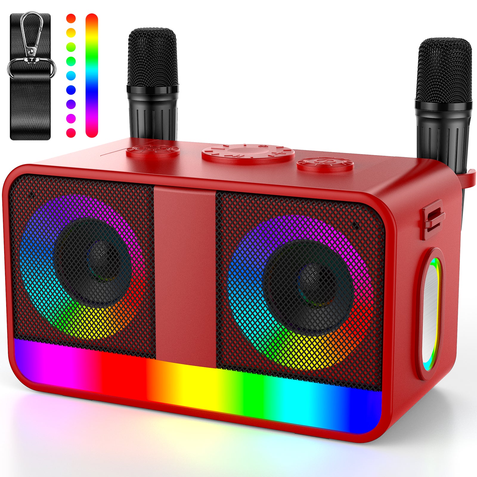 Karaoké Haut-Parleur Portable 35W Réel, Autonomie de 8 Heures, 2 Microphones sans Fil Rechargeables, LED, Machine de Karaoké pour Adultes et Enfants, (CHJ171-Red)