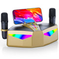 Karaoké Haut-Parleur Portable 35W Réel, Autonomie de 8 Heures, 2 Microphones sans Fil Rechargeables, LED, Machine de Karaoké pour Adultes et Enfants, (CHJ161-Golden)