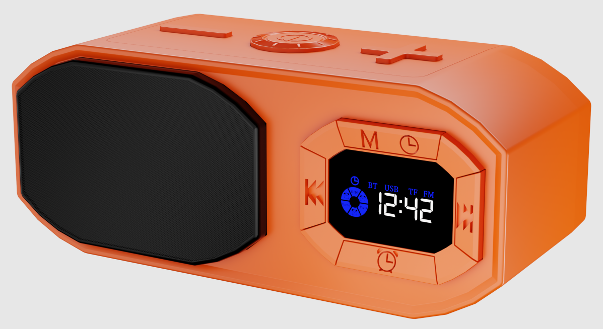 RayangSound Enceinte Bluetooth Reveil, USB-C Recharge, Autonomie 24H, Écran Couleur Complet, TF/USB/AUX/BT, de Chevet, Chambre, Cuisine et Salon (Orange)