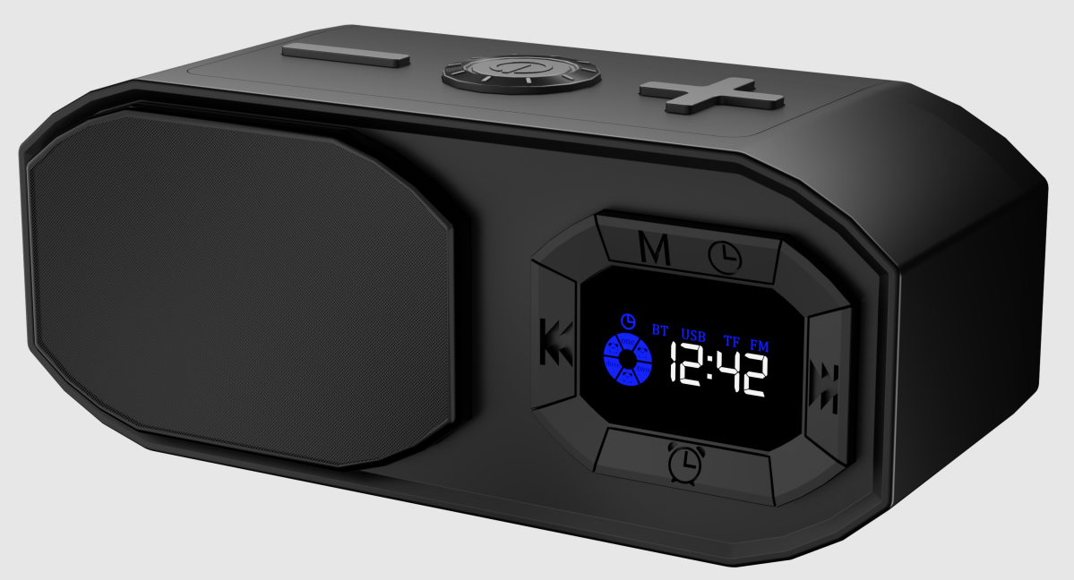 Enceinte Bluetooth Reveil, USB-C Recharge, Autonomie 24H, Écran Couleur Complet, TF/USB/AUX/BT, de Chevet, Chambre, Cuisine et Salon (Black)