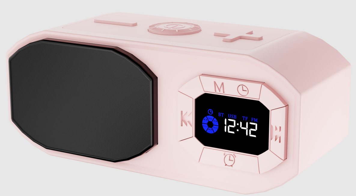RayangSound Enceinte Bluetooth Reveil, USB-C Recharge, Autonomie 24H, Écran Couleur Complet, TF/USB/AUX/BT, de Chevet, Chambre, Cuisine et Salon (Pink)
